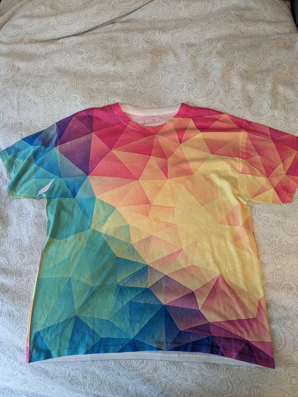 Threadless Multicolor Geometric Short Sleeve Tee - Blue Green Pink Yellow